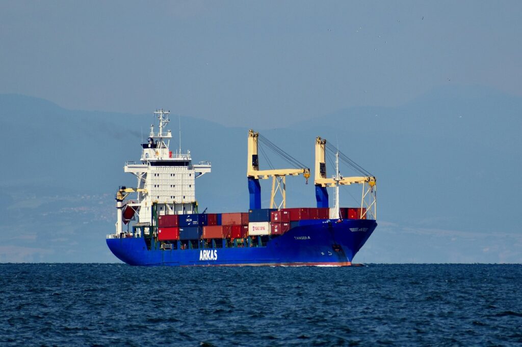 ship, cargo, vessel, container, industry, nature, transport, sea, export, trade, boat, blue, sailing